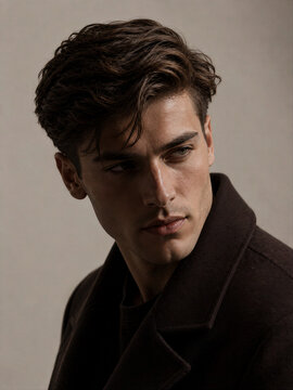 Man in a dark coat looking to the side