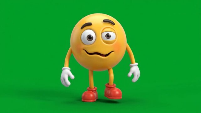 Walking Confused Emoji Character on Green Screen