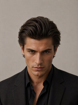 Man in a black suit with a serious expression