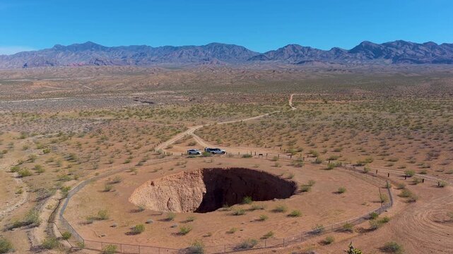 Aerial Devil's Throat Sinkhole Gold Butte National Monument Nevada Orbit