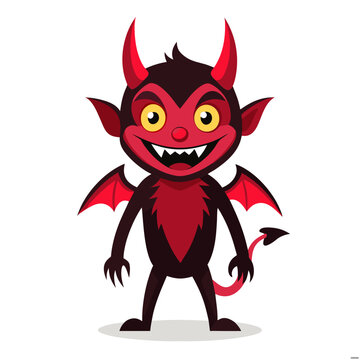 Playful halloween devil mascot with wings and horns on transparent background