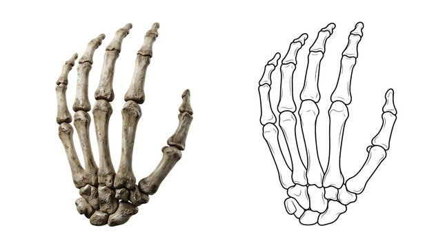 Human hand skeleton anatomy illustration and realistic 3d render isolated on transparent background, Halloween, Halloween 2026, Halloween png, Halloween element	