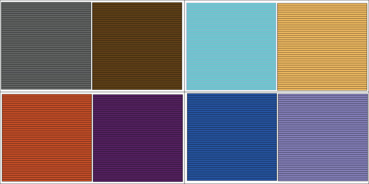 Color palette collection with 8 solid square swatches, professional color scheme vector set, flat design swatches in earth tones and cool shades for branding and UI design