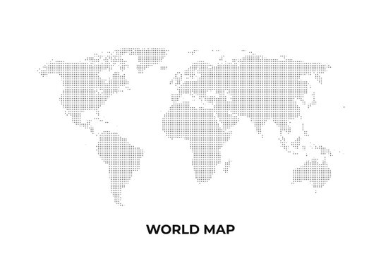 World map dotted vector illustration global continent geography outline with dots earth planet map graphic design