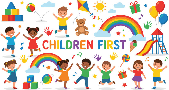 Children First Inclusive Diversity Illustration with Playful Elements
