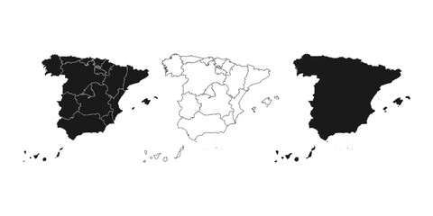 Spain map vector illustration, outline, black and white, divided by regions, simple flat style, political geography © top design