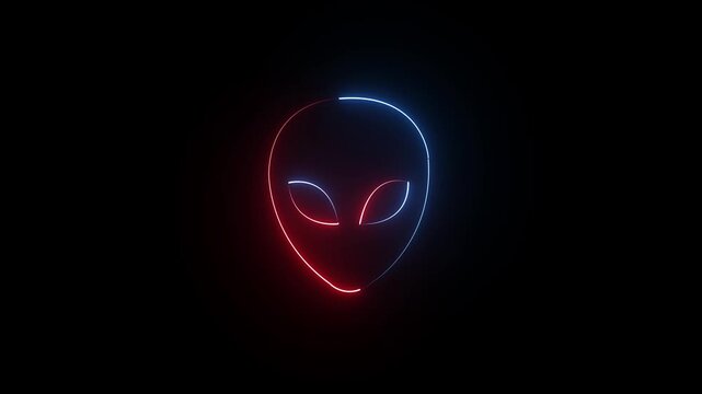 Glowing red blue neon Alien head icon on black background. Martian head icon animation. Extraterrestrial alien face or head icon symbol . animation video ,,,,