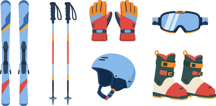 Winter Ski Equipment Set with Skis Poles Helmet Goggles Gloves and Boots