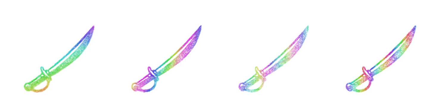Multicolored sketch saber icon design set