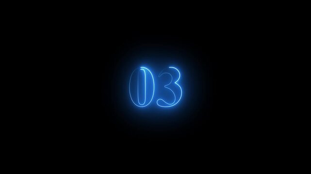 Glowing Neon 3 number educational mathematics text icon On 4k video