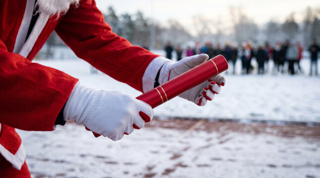 Santa Run Relay Team in Snowy Park
