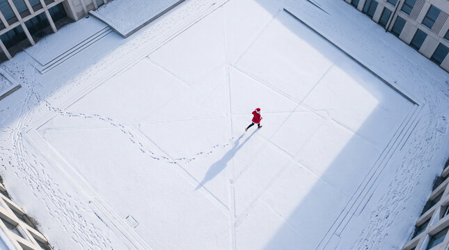 Santa Run, Tiny Runner Across Snowy Rooftop