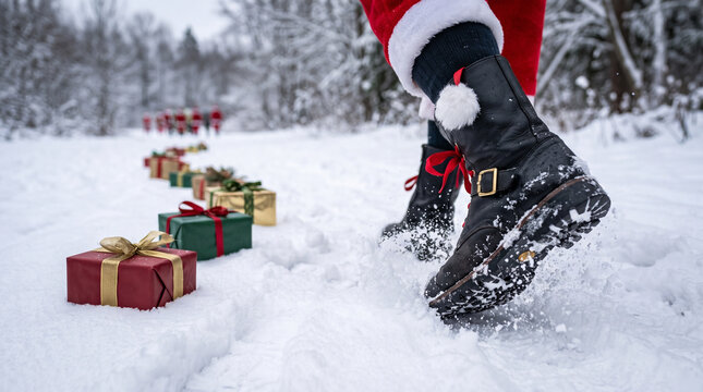 Santa Run, Festive Runner Near Christmas Gifts