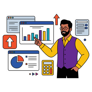 Businessman Presenting Financial Dashboard Illustration