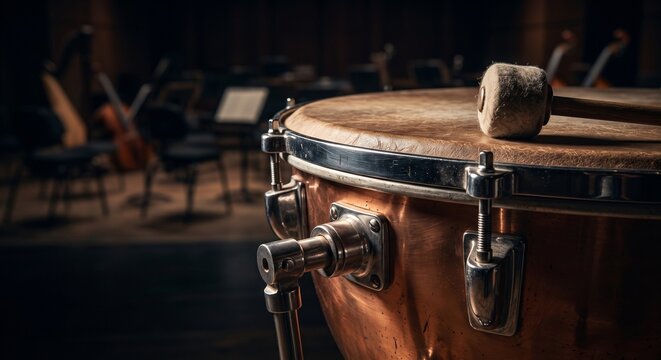 A close-up photograph of a classic timpani