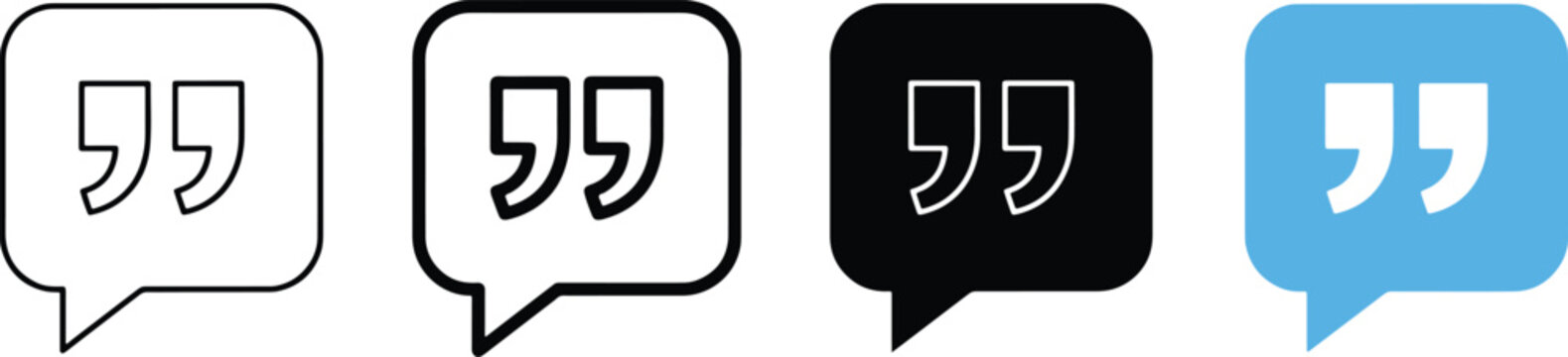 Quote bubble speech icons in different styles and colors with quotation marks message vector dialogue signs chat symbols comment graphic feedback icons text bubble communicatio