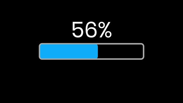 Futuristic digital progress bar loading animation, digital loading status progress indicator animation with percentage counter, retro loading bar animation isolated on a black background.4k video