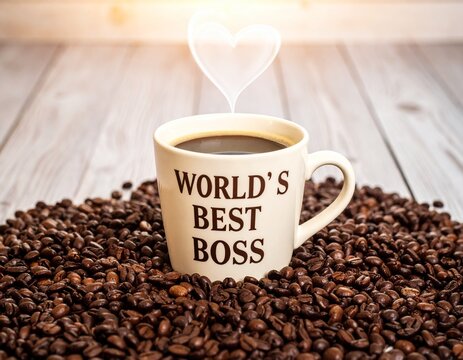 World's best boss text on coffee mug in coffeee
