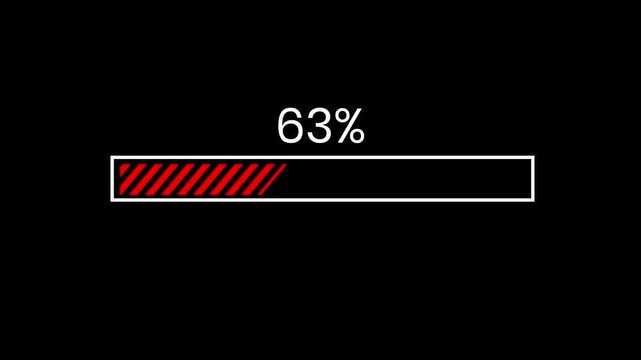 Minimalist loading bar percentage indicator motion graphic element, digital progress status visualizer, loading transfer download 0 to 100% on alpha channel on black background.4k video
