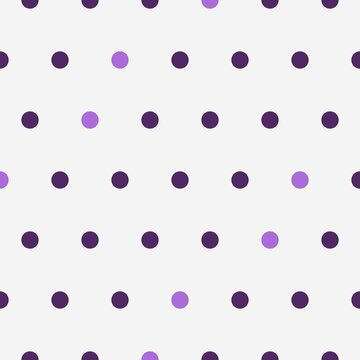 Seamless pattern with repeating polka dot circles in dark purple and light purple on white
