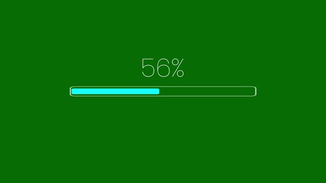 Digital progress loading bar 0 to 100 percent on green background, minimal loading bar graphic element visual for technology interface display, abstract loading icon animation.4k video