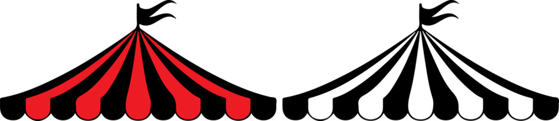 Circus tent illustrations with red black and white striped designs © bijaychandra