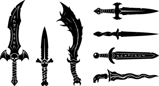 RPG dark magic sword blade dagger weapon vector art set
