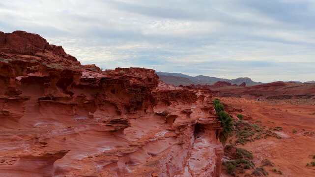 Aerial Red Sandstone Formations Little Finland Nevada Desert Fly Through