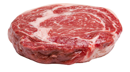 Fototapeta premium Raw marbled ribeye steak with thick fat cap, isolated on transparent background