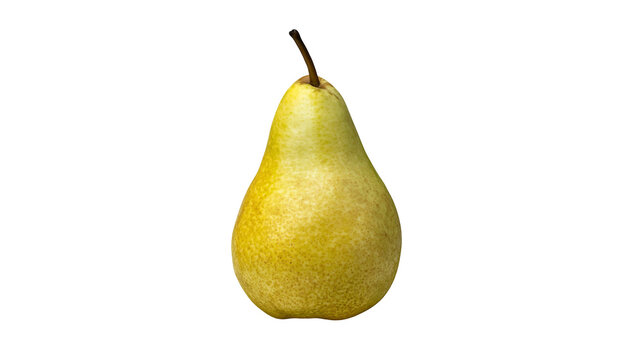 Ripe yellow pear with stem isolated on transparent background