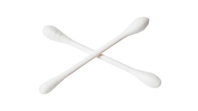 Two white cotton swabs crossed, isolated on transparent background
