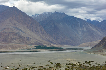 Scenic Shok River Valley Landscape Viewed from Diskit Monastery, Ladakh, India © SAMEER MANGTANI