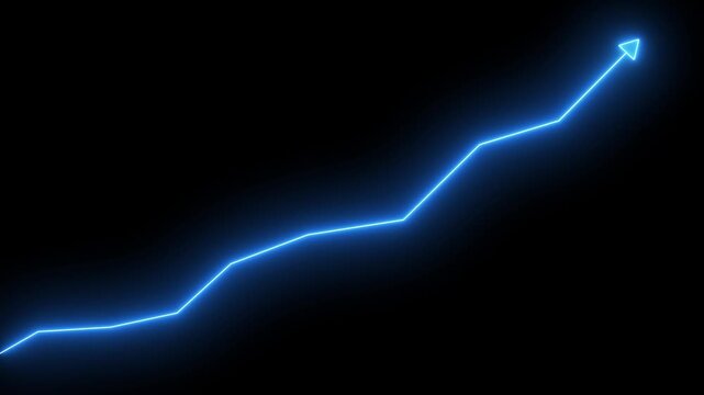 Glowing neon line market Recovery Concept. Successful growth trend cain line graph going Up