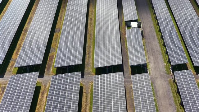 Aerial view of the solar parking area in Biddinghuizen, the Netherlands 