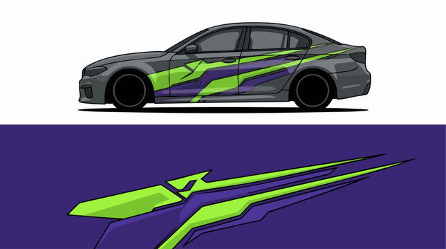 Gray sports sedan with neon green and purple decals