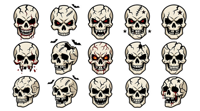 Set of scary skull illustrations isolated on transparent background, Halloween, Halloween 2026, Halloween png, Halloween element	
