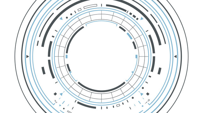 Futuristic circular hud interface element with technical digital lines isolated on white bkg
