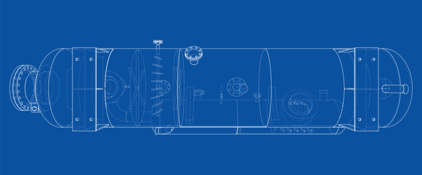 submarine blueprint illustration. Vector