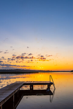 Sonnenaufgang mit Badesteg in Seedorf am Schaalsee