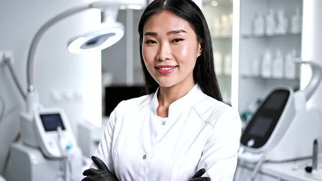 Professional cosmetologist performing a comprehensive aesthetic session featuring botox, mesotherapy, dermastamp, laser hair removal, facial cleansing, hydra facial, massage, and chemical peeling to r