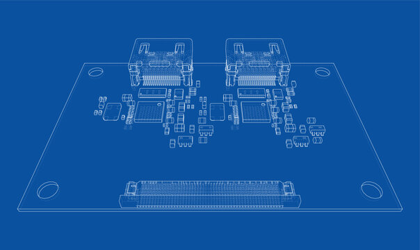 circuit board wireframe illustration. Vector