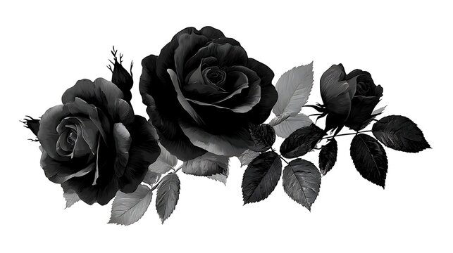 Black and white of blooming magnolia flowers with transparent background blossom