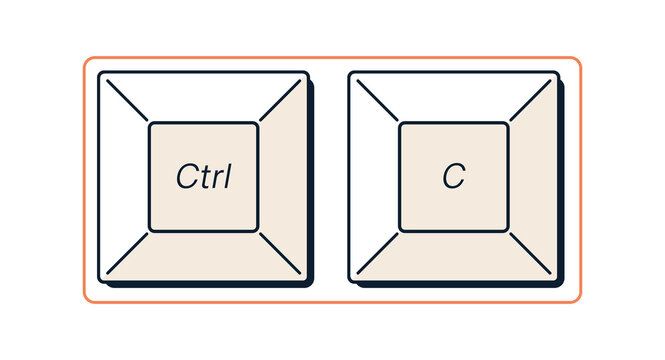 Ctrl C keyboard button, control key and shortcut command for copying text, files and digital information, keypad combination for duplicate and data transfer flat illustration.