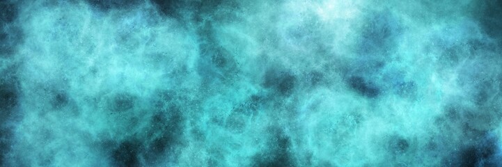 Fototapeta premium Pale turquoise and light blue watercolor smoke on a black background. Wide panoramic banner for ocean, spa, and clean calming themes. 