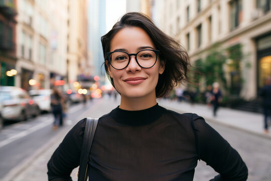 young woman walking in the city