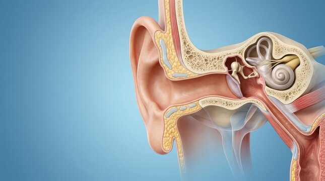 Detailed Anatomical Cross- Section of the Human Ear Showing Inner Structures and Outer Ear anatomy cross-section