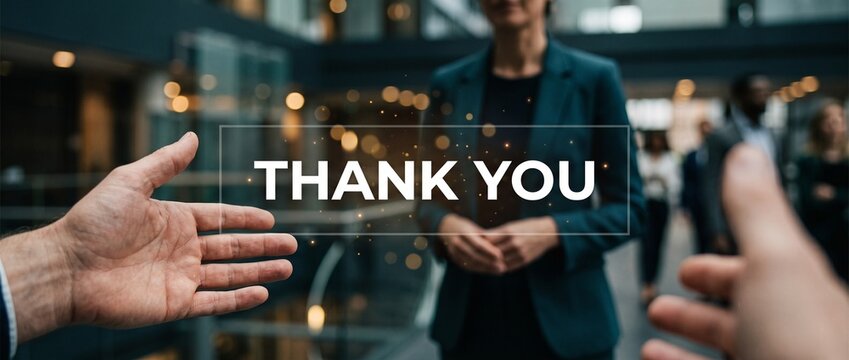Professional business thank you closing slide with blurred figure