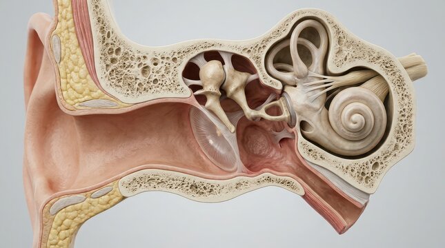 Cross-section of the human ear showing the outer middle and inner ear structures anatomy