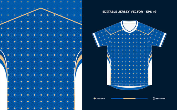 Blue Soccer Jersey with Cream Dot Pattern and Gold Accents for Custom Team Designs and Print Ready Files