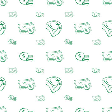 Hand drawn money seamless pattern, payment doodle pattern background